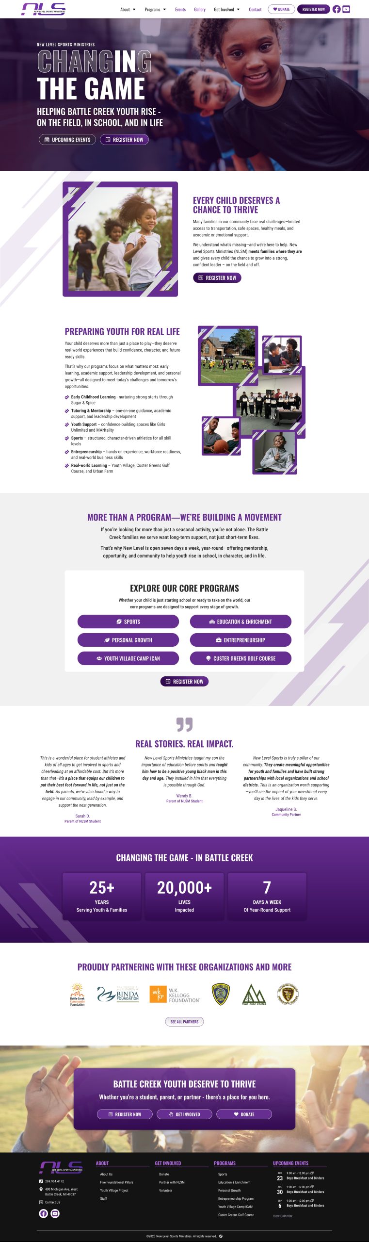 New Level Sports Ministries Website Design