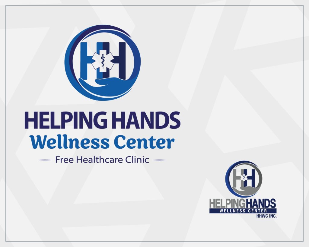 Helping Hands Wellness Center logo with hand holding a medical symbol and text "Free Healthcare Clinic.