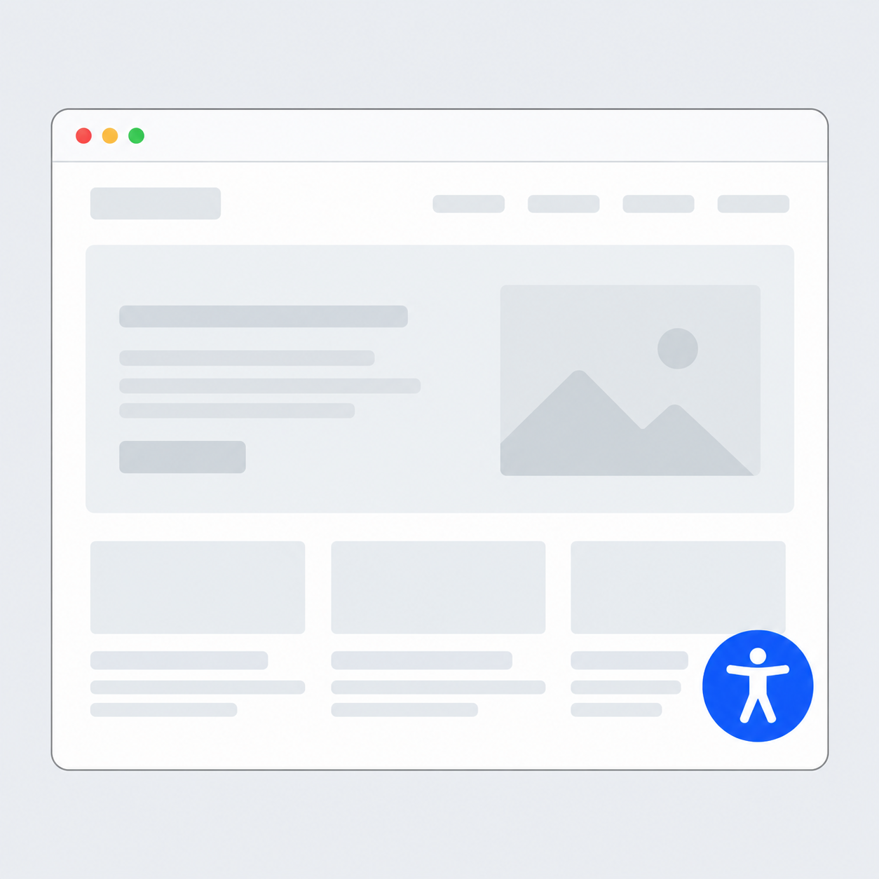 Webpage layout illustration with a blue accessibility icon in the lower right corner.